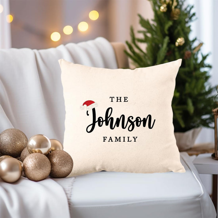 Custom Christmas Pillow Cover, Holiday Decor Gift, Set of 1-Set of 1-Andaz Press-Santa Hat with Family Name-