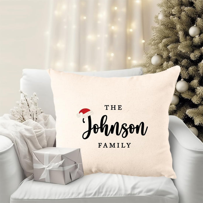 Custom Christmas Pillow Cover, Holiday Decor Gift, Set of 1-Set of 1-Andaz Press-Santa Hat with Family Name-