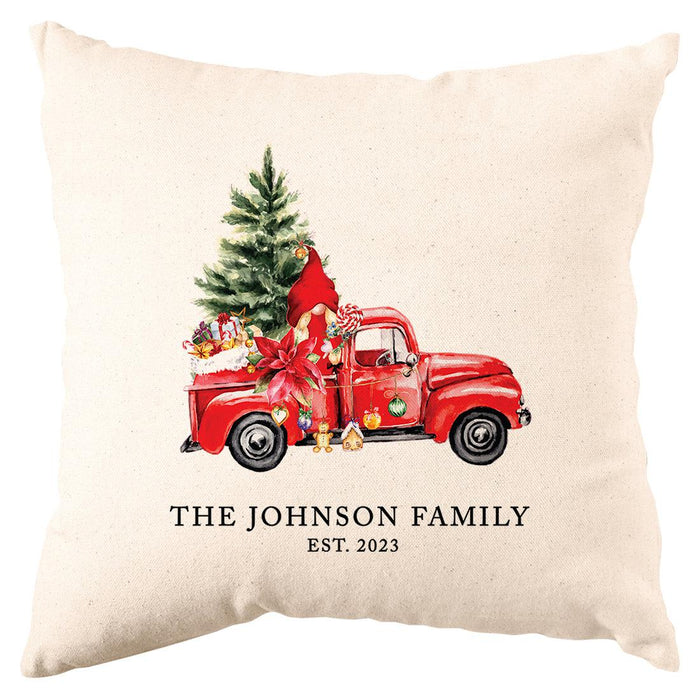 Custom Christmas Pillow Cover, Holiday Decor Gift, Set of 1-Set of 1-Andaz Press-Red Vintage Truck Family Name-