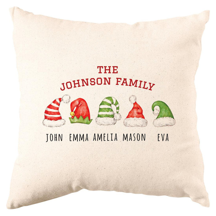 Custom Christmas Pillow Cover, Holiday Decor Gift, Set of 1-Set of 1-Andaz Press-Santa & Elves Family Name-