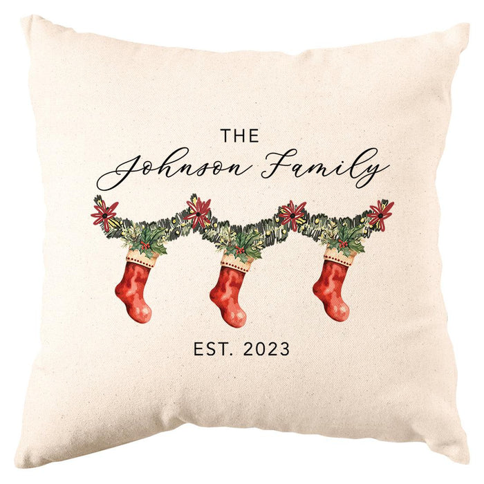 Custom Christmas Pillow Cover, Holiday Decor Gift, Set of 1-Set of 1-Andaz Press-Stockings & Garland Family of 3-
