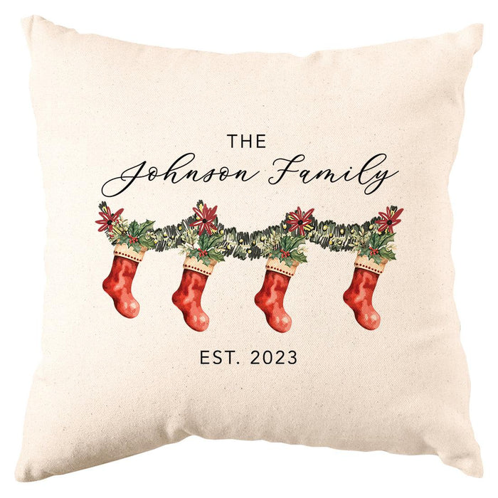 Custom Christmas Pillow Cover, Holiday Decor Gift, Set of 1-Set of 1-Andaz Press-Stockings & Garland Family of 4-