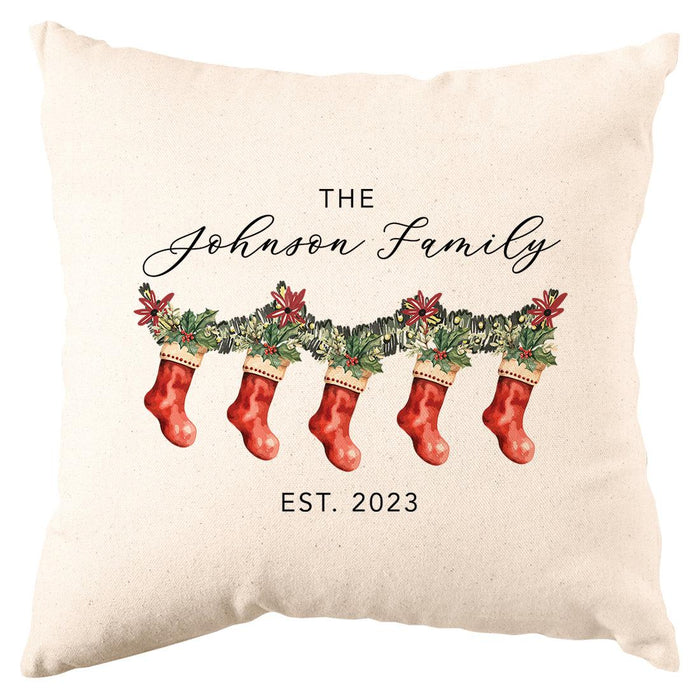 Custom Christmas Pillow Cover, Holiday Decor Gift, Set of 1-Set of 1-Andaz Press-Stockings & Garland Family of 5-