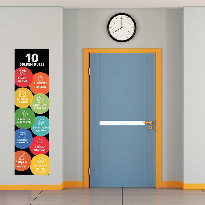 Custom Classic Rainbow Classroom Banner Poster Sign for Teachers, Door Wall Decor, Set of 2-Set of 2-Andaz Press-Teacher Sign 10 Golden Rules Posters-