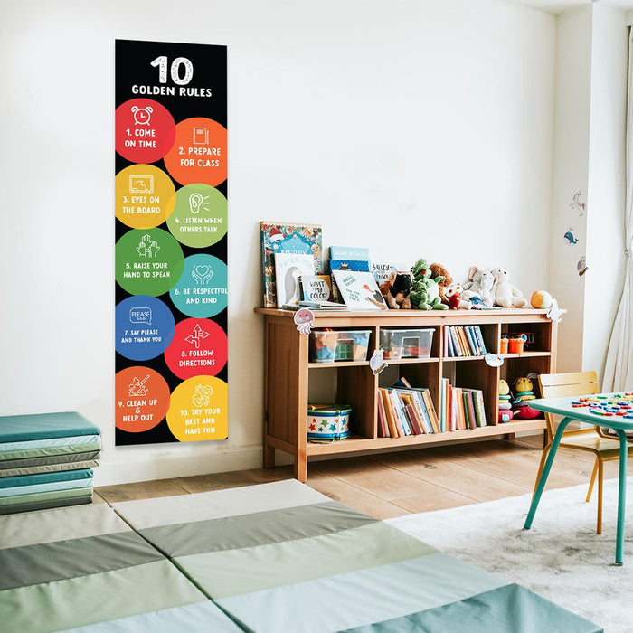Custom Classic Rainbow Classroom Banner Poster Sign for Teachers, Door Wall Decor, Set of 2-Set of 2-Andaz Press-Teacher Sign 10 Golden Rules Posters-
