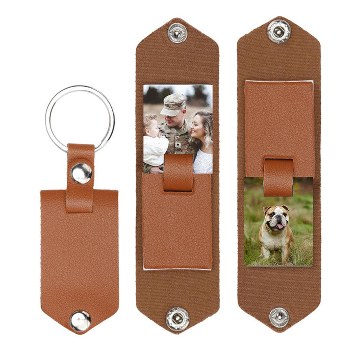 Custom Double-Sided Photo Keychain: Vegan Leather Drive Safe Gift for Him, Set of 1-Set of 1-Andaz Press-Brown-