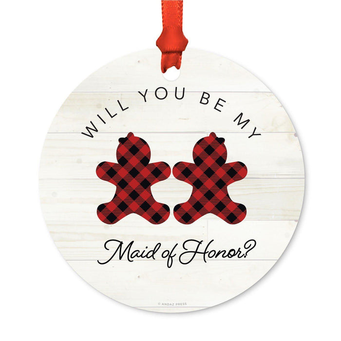 Custom Family Metal Christmas Ornament, Our First Christmas, Lumberjack Buffalo Red Plaid, Year-Set of 1-Andaz Press-Grandma Grandpa-