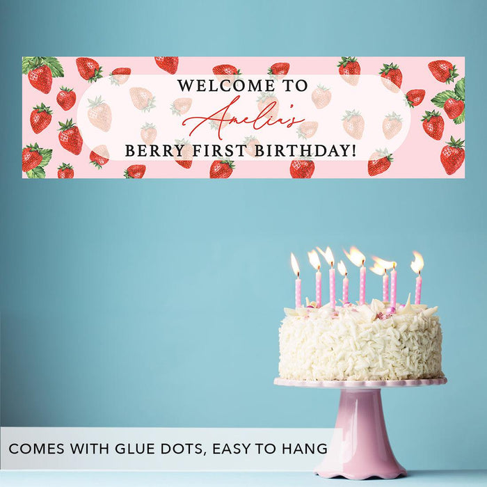 Custom First Birthday Decor: Banner & Backdrop for Girls, Set of 1-Set of 1-Andaz Press-Berry Firsty Birthday-