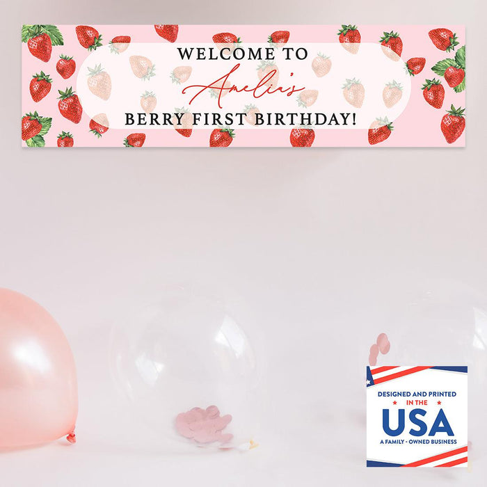 Custom First Birthday Decor: Banner & Backdrop for Girls, Set of 1-Set of 1-Andaz Press-Berry Firsty Birthday-