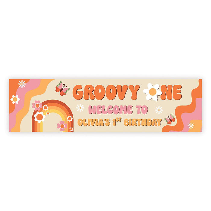 Custom First Birthday Decor: Banner & Backdrop for Girls, Set of 1-Set of 1-Andaz Press-Groovy One-