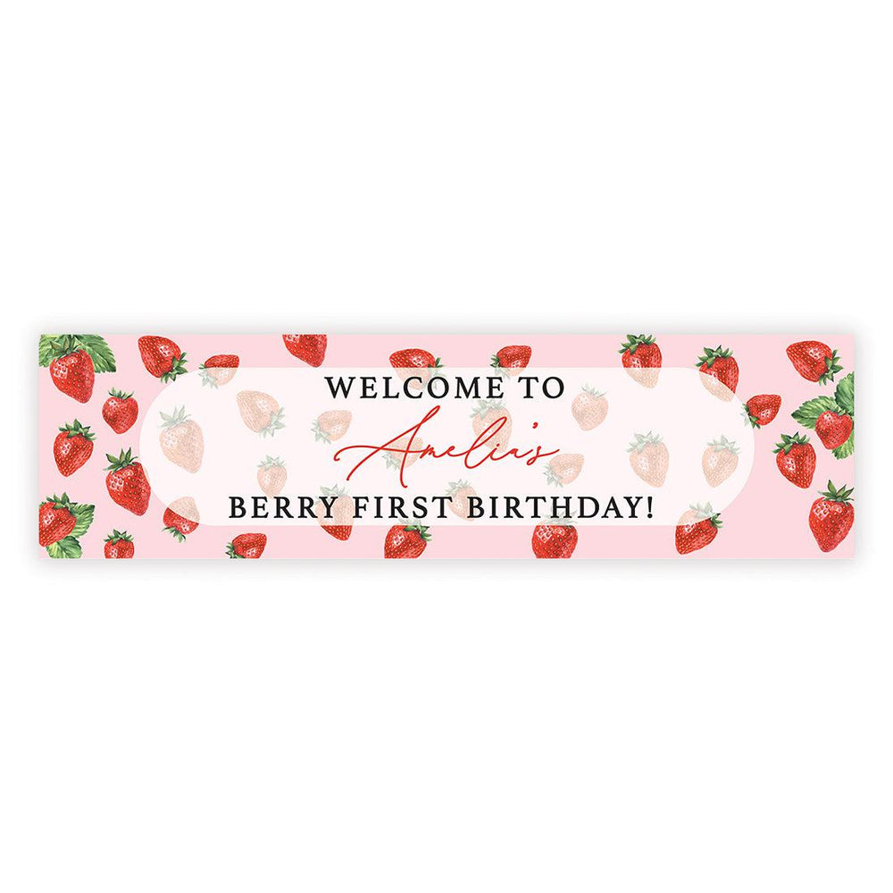 Custom First Birthday Decor: Banner & Backdrop for Girls, Set of 1-Set of 1-Andaz Press-Berry Firsty Birthday-