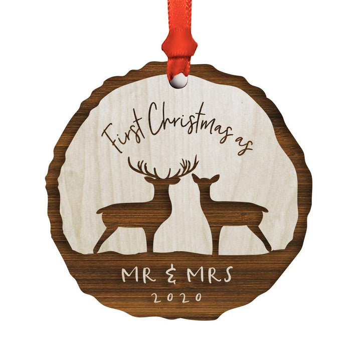 Custom First Christmas as a Family Engraved Real Natural Wood Ornament-Set of 1-Andaz Press-Family of Three-