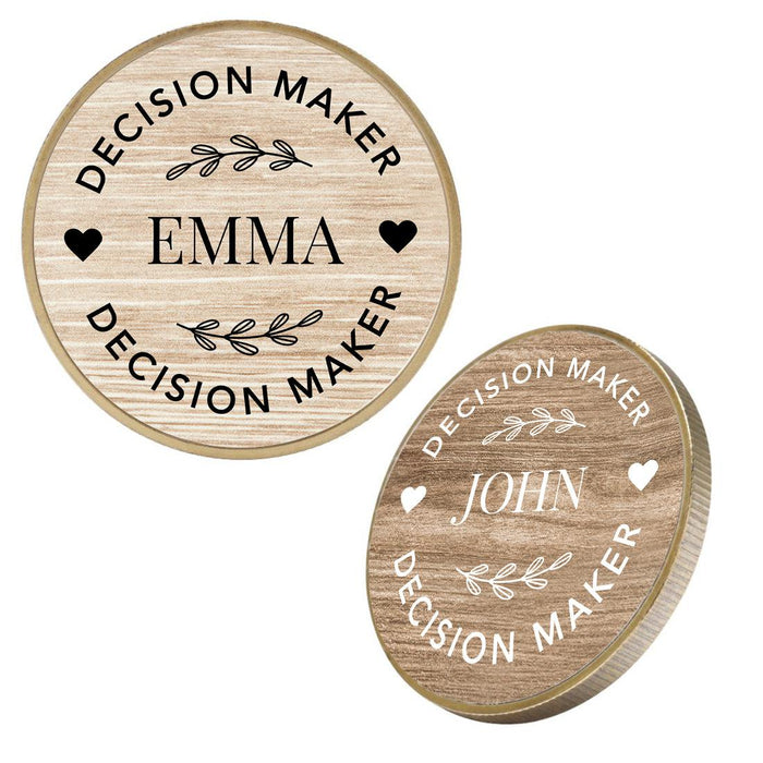 Custom Flip to Decide Coin Includes Keychain Holder, Set of 1-Set of 1-Andaz Press-Custom Name Decision Coin-