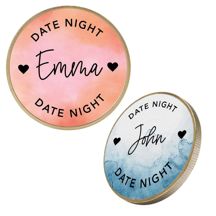 Custom Flip to Decide Coin Includes Keychain Holder, Set of 1-Set of 1-Andaz Press-Date Night Custom Name-
