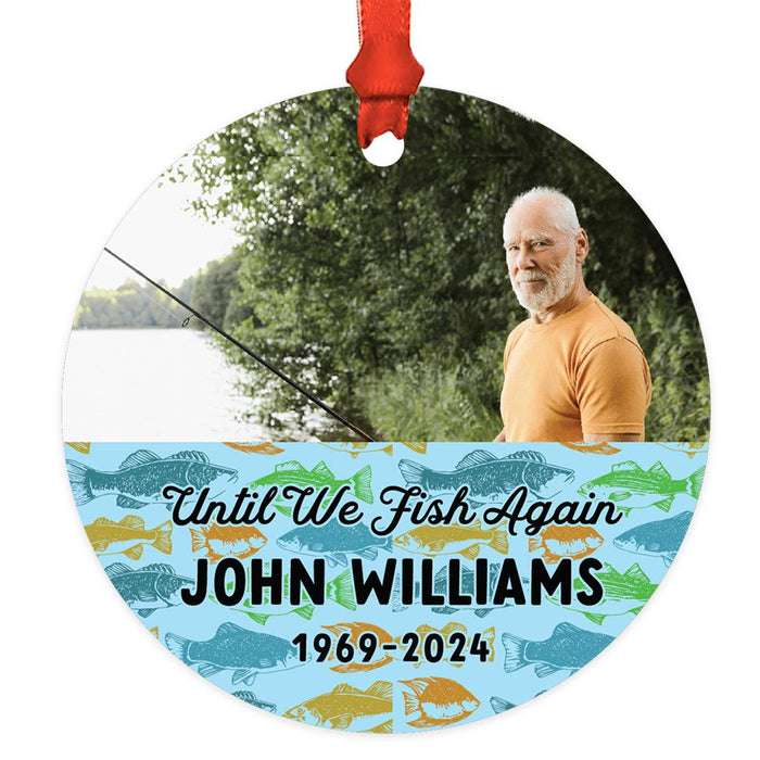 Custom Fly Fishing Metal Ornament 20XX with Photo Memorial Christmas Decor-Set of 1-Andaz Press-Gone Fishing In Heaven Custom Photo-