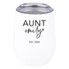 Custom Funny Aunt Wine Tumbler with Lid 12 Oz Stemless Stainless Steel Insulated-Set of 1-Andaz Press-Custom Aunt Est.-