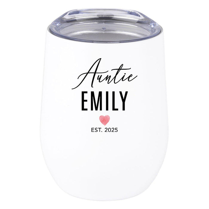 Custom Funny Aunt Wine Tumbler with Lid 12 Oz Stemless Stainless Steel Insulated-Set of 1-Andaz Press-Custom Auntie Est.-