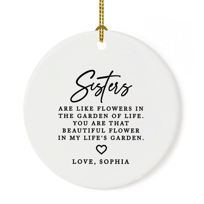 Custom Funny Sister Round Porcelain Christmas Ornament, Set of 1-Set of 1-Andaz Press-Sisters May Drive You Crazy-