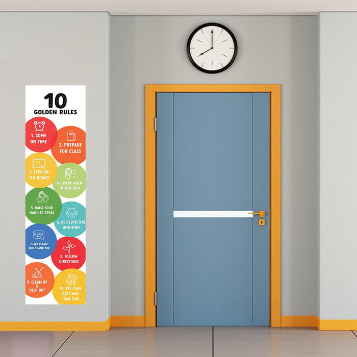 Custom Growth Mindset Classroom Banner Poster Signs for Teachers, Set of 2-Set of 2-Andaz Press-Teacher Sign 10 Golden Rules Posters-