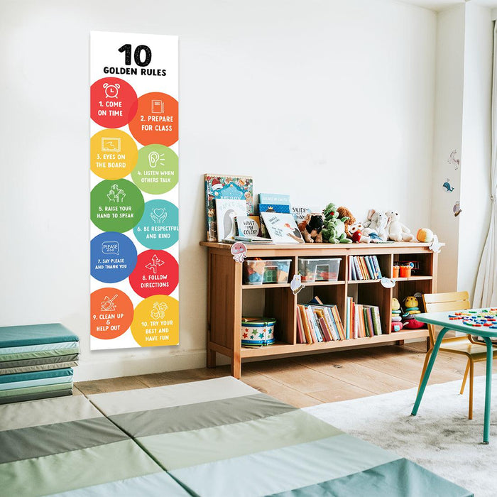 Custom Growth Mindset Classroom Banner Poster Signs for Teachers, Set of 2-Set of 2-Andaz Press-Teacher Sign 10 Golden Rules Posters-