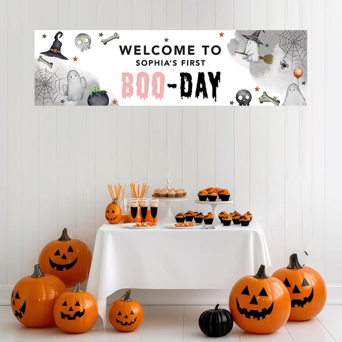 Custom Halloween 1st Birthday Banner, Backdrop Welcome Sign, Set of 1-Set of 1-Andaz Press-First Boo-Day-