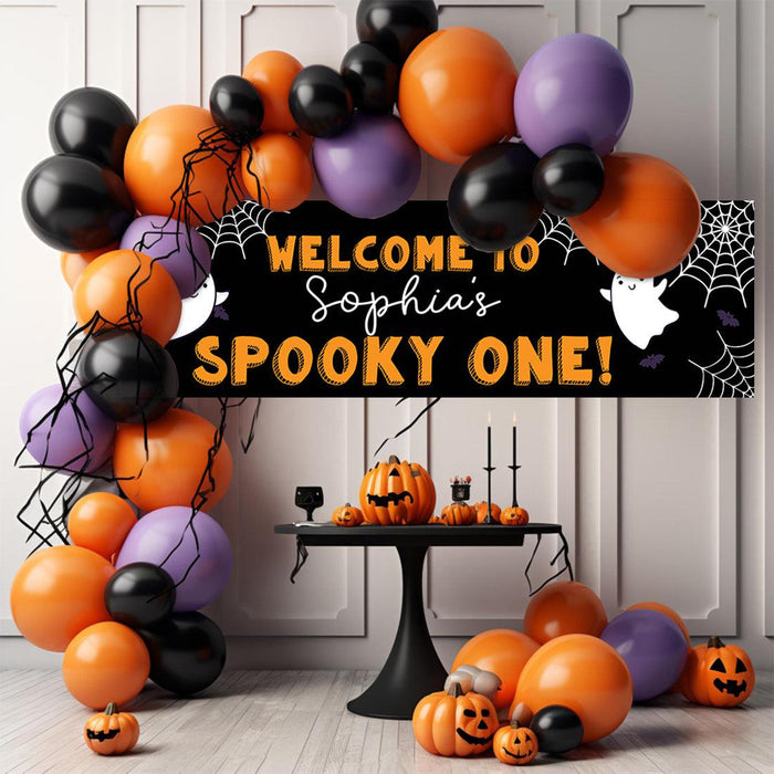 Custom Halloween 1st Birthday Banner, Backdrop Welcome Sign, Set of 1-Set of 1-Andaz Press-First Boo-Day-