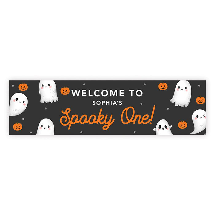 Custom Halloween 1st Birthday Banner, Backdrop Welcome Sign, Set of 1-Set of 1-Andaz Press-Spooky One with Pumpkins & Ghosts-