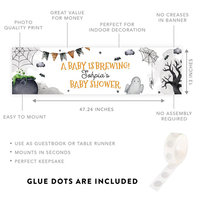 Custom Halloween Baby Shower Banner, Backdrop Welcome Sign, Set of 1-Set of 1-Andaz Press-A Baby Is Brewing-