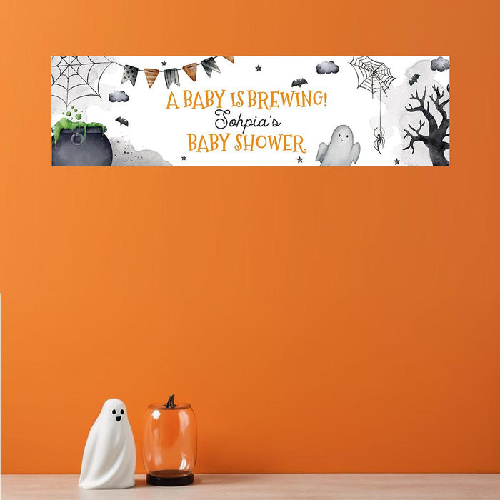 Custom Halloween Baby Shower Banner, Backdrop Welcome Sign, Set of 1-Set of 1-Andaz Press-A Baby Is Brewing-