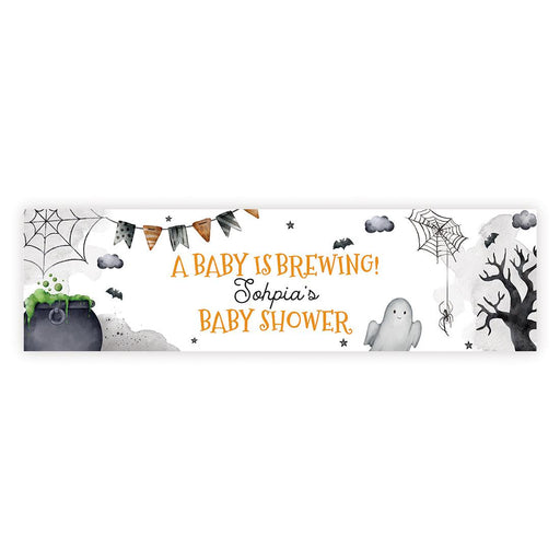 Custom Halloween Baby Shower Banner, Backdrop Welcome Sign, Set of 1-Set of 1-Andaz Press-A Baby Is Brewing-