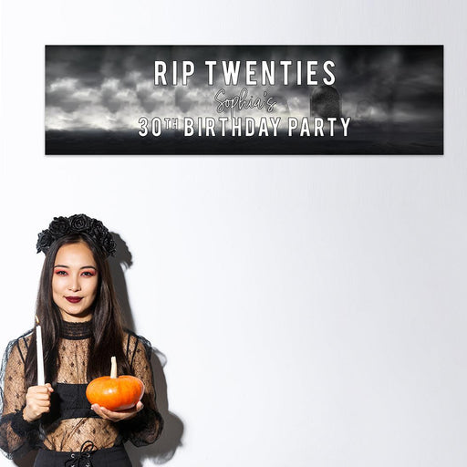 Custom Halloween RIP Birthday Banner, Backdrop Welcome Sign, Set of 1-Set of 1-Andaz Press-RIP Twenties-