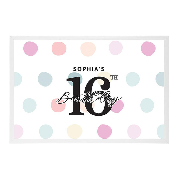 Custom Happy Birthday Signature Frame Guest Book Alternative, Set of 1-Set of 1-Andaz Press-16th Birthday Pastel Polka Dots-