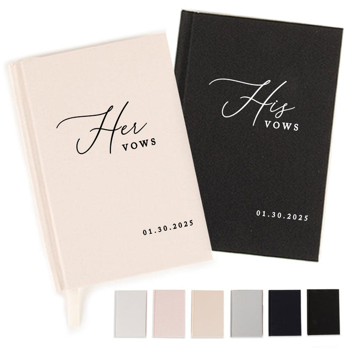 Custom Hardcover Linen Wedding Vow Books, 2-Pack-Set of 2-Andaz Press-Classic His and Hers Custom Date-