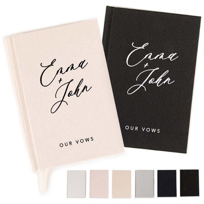 Custom Hardcover Linen Wedding Vow Books, 2-Pack-Set of 2-Andaz Press-Script Custom Names Our Vows-