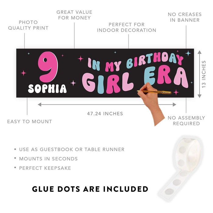 Custom It's Me Hi I'm The Birthday Girl Its Me Banner, Disco Party Decorations, Set of 1-Set of 1-Andaz Press-Retro Bright Colors & Black with Custom Name-