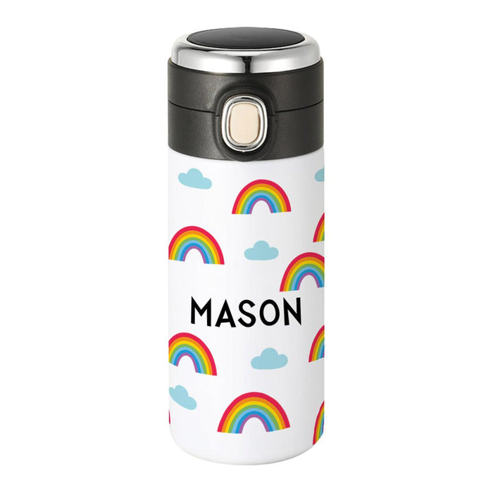 Custom Kids Tumbler Stainless Steel Water Bottle for Back to School, Set of 1-Set of 1-Andaz Press-Rainbows & Clouds-