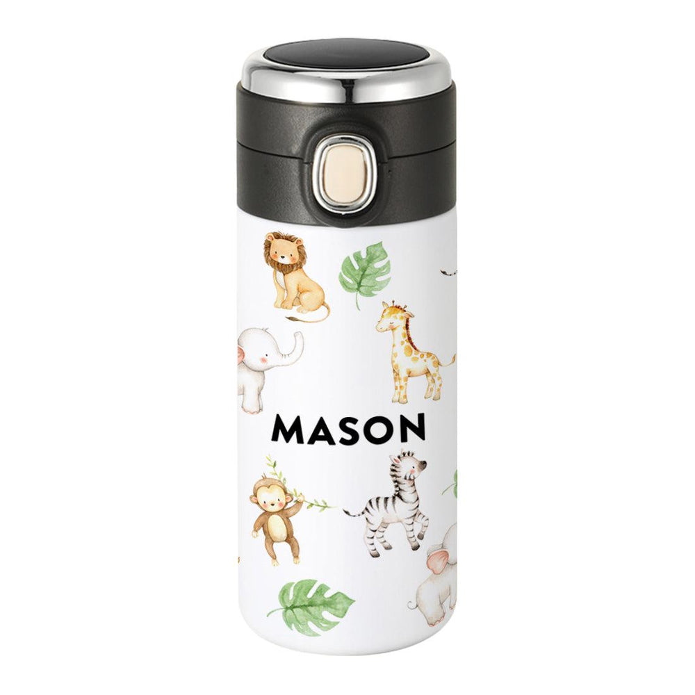 Custom Kids Tumbler Stainless Steel Water Bottle for Back to School, Set of 1-Set of 1-Andaz Press-Jungle Safari Animals-