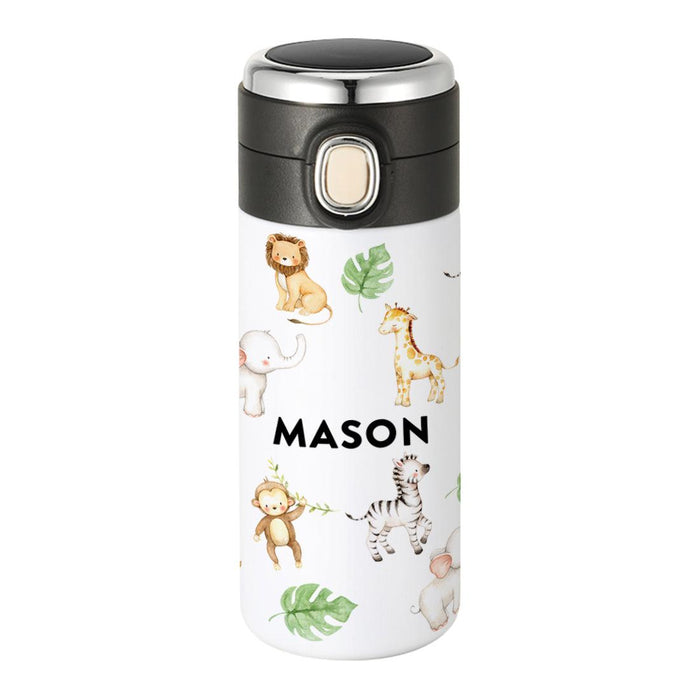 Custom Kids Tumbler Stainless Steel Water Bottle for Back to School, Set of 1-Set of 1-Andaz Press-Jungle Safari Animals-