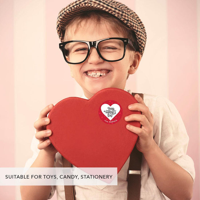 Custom Kids Valentine's Stickers | 2" Circle Happy Valentine's Day Labels for Gift & Craft, Set of 40-Set of 40-Andaz Press-Red Hearts-