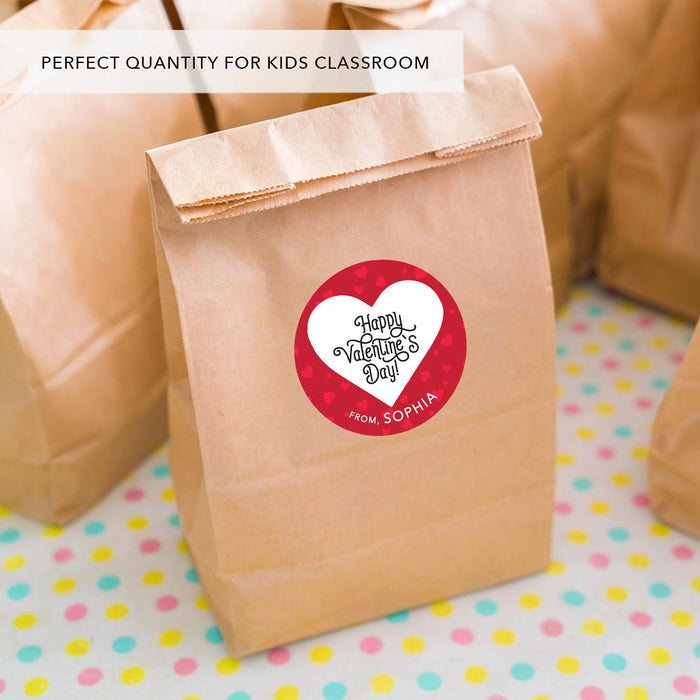 Custom Kids Valentine's Stickers | 2" Circle Happy Valentine's Day Labels for Gift & Craft, Set of 40-Set of 40-Andaz Press-Red Hearts-