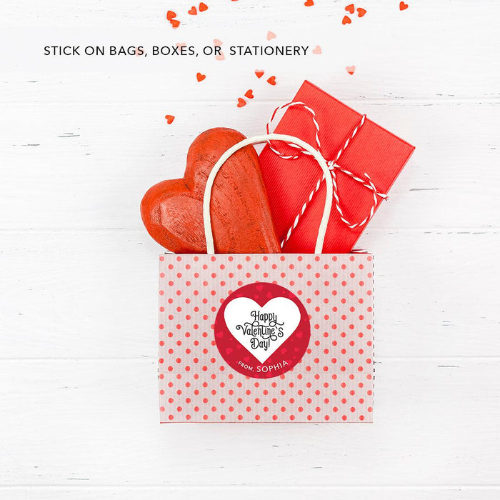 Custom Kids Valentine's Stickers | 2" Circle Happy Valentine's Day Labels for Gift & Craft, Set of 40-Set of 40-Andaz Press-Red Hearts-
