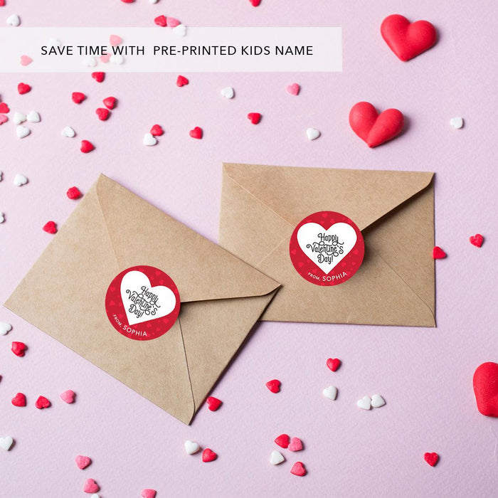 Custom Kids Valentine's Stickers | 2" Circle Happy Valentine's Day Labels for Gift & Craft, Set of 40-Set of 40-Andaz Press-Red Hearts-