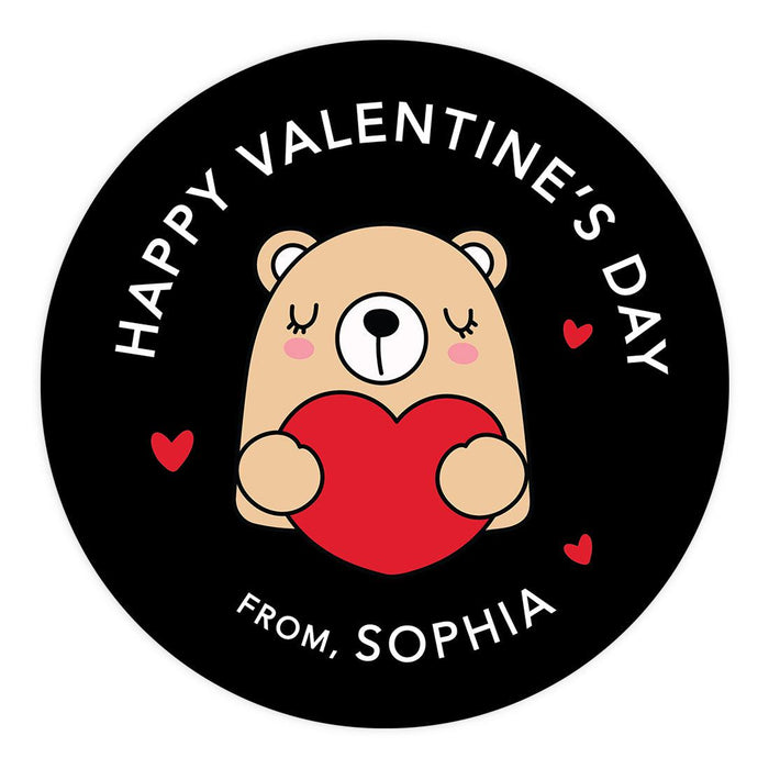 Custom Kids Valentine's Stickers | 2" Circle Happy Valentine's Day Labels for Gift & Craft, Set of 40-Set of 40-Andaz Press-Cute Bear-