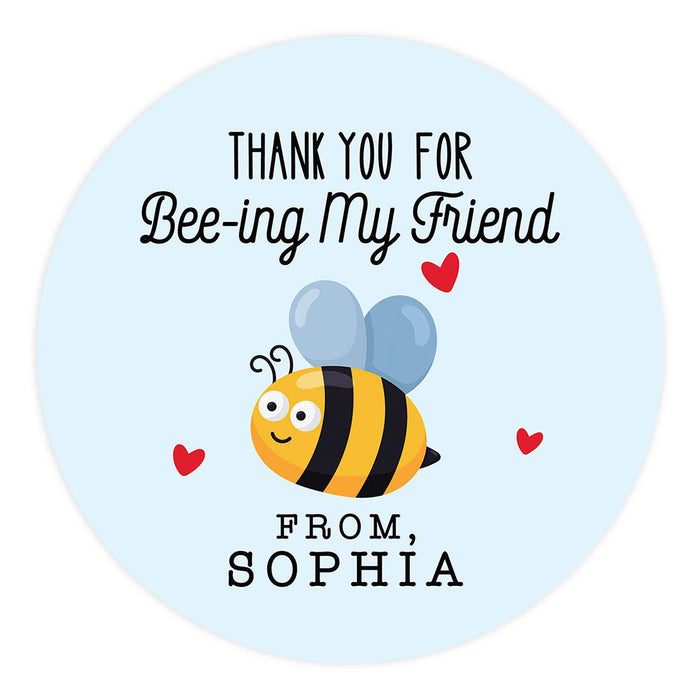 Custom Kids Valentine's Stickers | 2" Circle Happy Valentine's Day Labels for Gift & Craft, Set of 40-Set of 40-Andaz Press-Cute Bumble Bee-