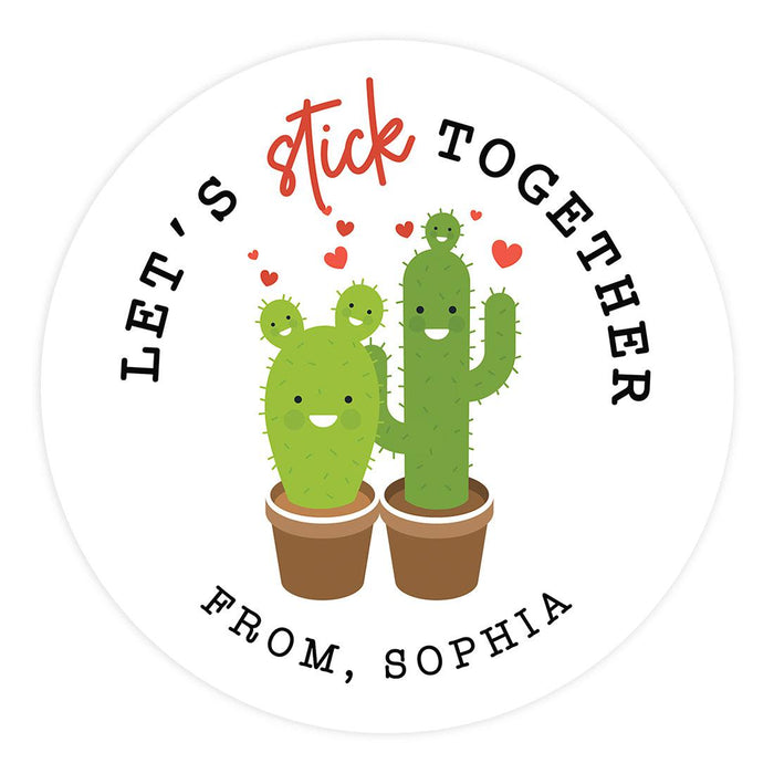 Custom Kids Valentine's Stickers | 2" Circle Happy Valentine's Day Labels for Gift & Craft, Set of 40-Set of 40-Andaz Press-Cute Cactus-