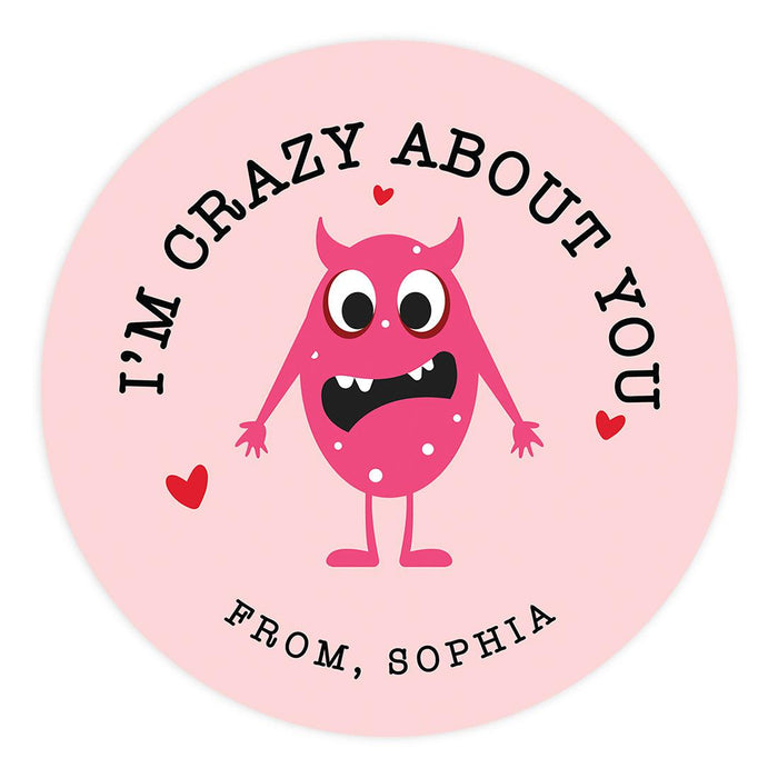 Custom Kids Valentine's Stickers | 2" Circle Happy Valentine's Day Labels for Gift & Craft, Set of 40-Set of 40-Andaz Press-Cute Monster-