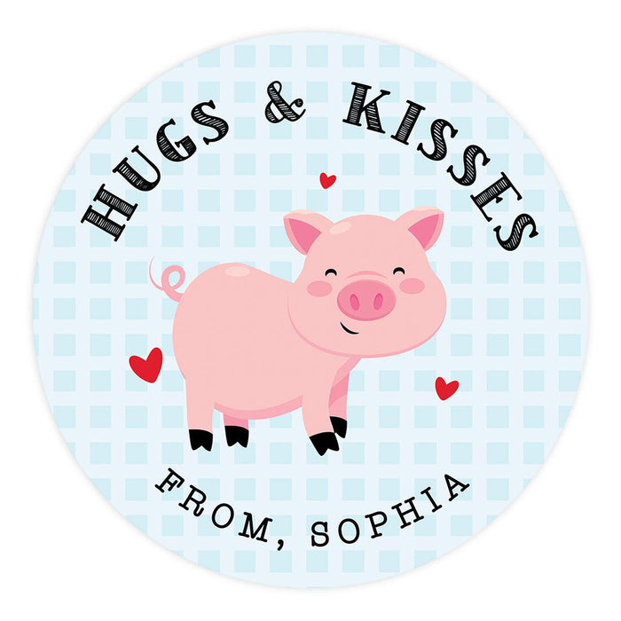 Custom Kids Valentine's Stickers | 2" Circle Happy Valentine's Day Labels for Gift & Craft, Set of 40-Set of 40-Andaz Press-Cute Pig-