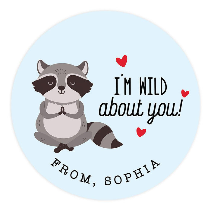 Custom Kids Valentine's Stickers | 2" Circle Happy Valentine's Day Labels for Gift & Craft, Set of 40-Set of 40-Andaz Press-Cute Racoon-