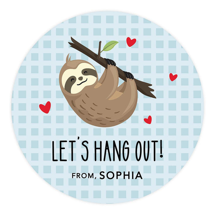 Custom Kids Valentine's Stickers | 2" Circle Happy Valentine's Day Labels for Gift & Craft, Set of 40-Set of 40-Andaz Press-Cute Sloth-