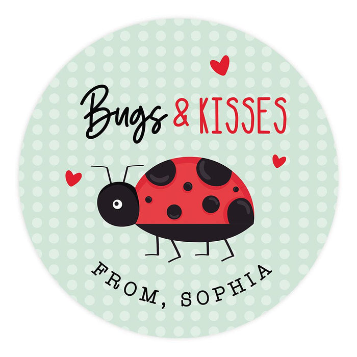 Custom Kids Valentine's Stickers | 2" Circle Happy Valentine's Day Labels for Gift & Craft, Set of 40-Set of 40-Andaz Press-Lady Bug-